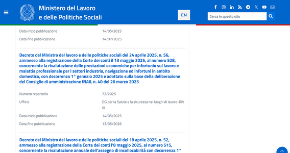 Infortunio e malattia: rivalutata la rendita INAIL per industria, navigazione e lavoro domestico