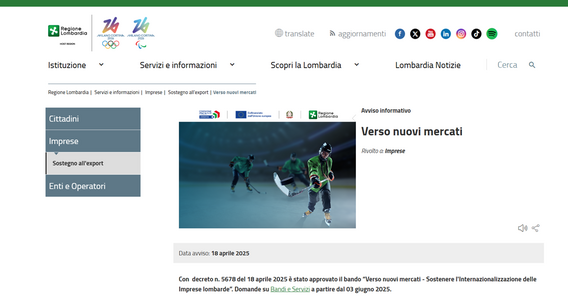 Regione Lombardia: al via l'agevolazione “Verso nuovi mercati”