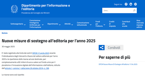 Sostegni all'editoria 2025: in arrivo contributi per edicole e imprese