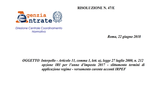 Acconti Irpef: insufficiente versamento senza sanzioni se la causa è l'adesione all'IRI