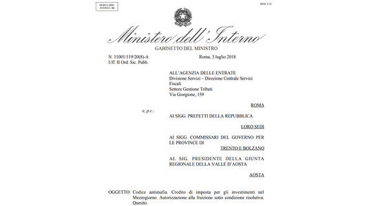 Bonus Sud, credito d'imposta anche senza certificato antimafia