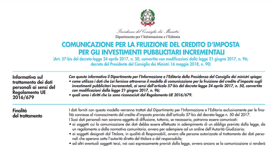 Bonus pubblicità: pubblicati modulo di domanda e istruzioni