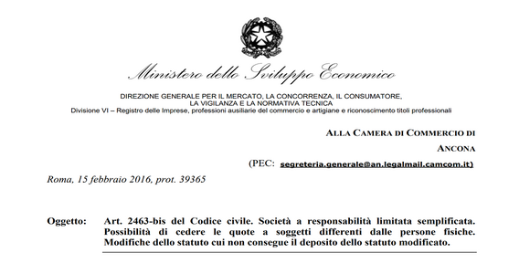 Srls: trasferimento quote a persona giuridica