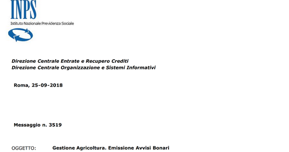 INPS: avvisi bonari gestione agricoltura in arrivo