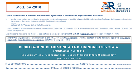 Modelli rottamazione ter cartelle DA-2018 e DA-2018