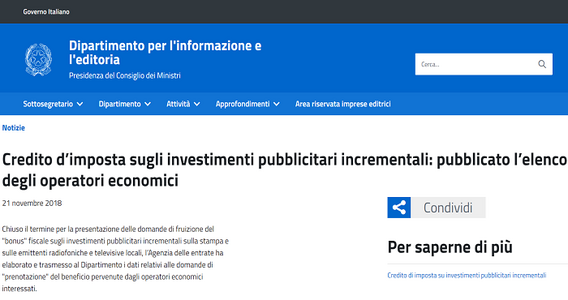 Bonus pubblicità 2018: diminuisce l'importo dell'agevolazione
