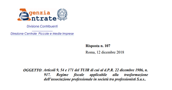 Studio associato: trasformazione in Stp non fiscalmente neutrale