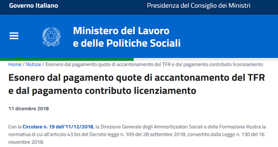 Aziende in crisi, esonero accantonamento TFR e contributo licenziamento