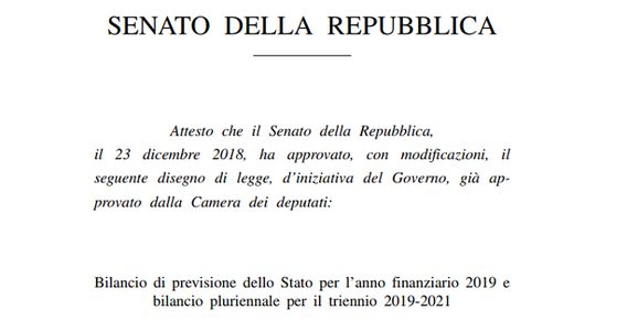 Legge di Bilancio 2019: attesa l'approvazione ufficiale della Camera