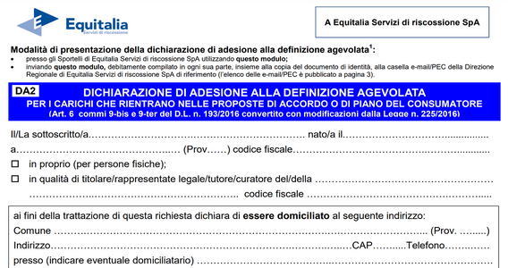 Rottamazione Equitalia: istruzioni modulo DA2