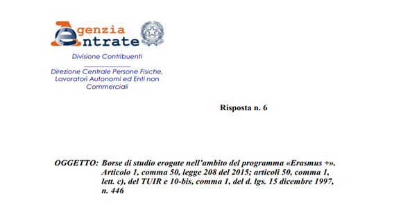 Borse di studio Erasmus +, esenzione IRPEF solo per gli studenti