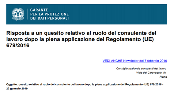 Privacy, consulenti del lavoro responsabili del trattamento dati per buste paga e assunzioni