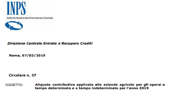Aziende agricole: aliquote contributi INPS 2019