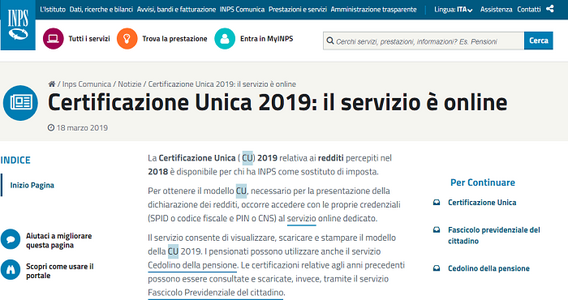 Certificazione Unica INPS 2019 disponibile online: ecco come si scarica