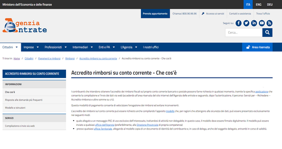 Rimborsi fiscali: comunicazione IBAN online