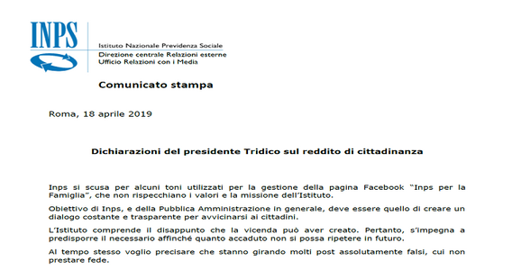 Reddito di cittadinanza: comunicato ufficiale INPS