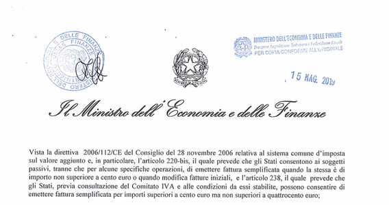 Fattura semplificata: il decreto MEF che sposta il limite da 100 a 400 euro