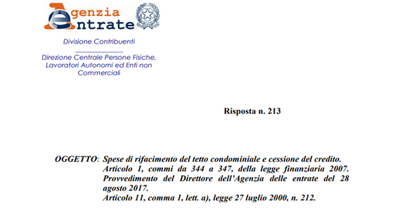 Ecobonus condomini, detrazione a chi ha sostenuto la spesa per il rifacimento del tetto