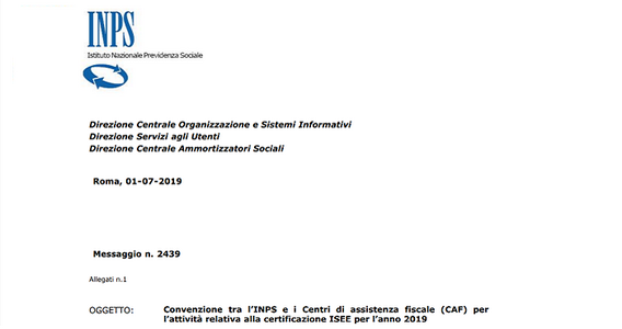 ISEE 2019: pubblicato lo schema di convenzione tra INPS e CAF