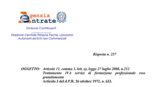 Se i corsi sono gratuiti, la formazione è senza IVA