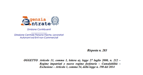 Regime forfettario e agevolazioni per il rientro dei cervelli non sono cumulabili