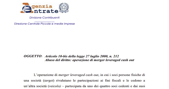 Operazioni di merger leveraged cash out e abuso del diritto