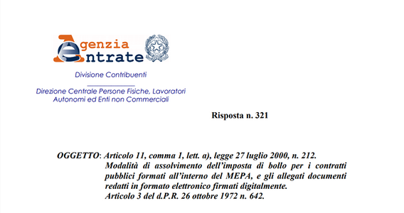Imposta di bollo per contratti pubblici MEPA, come assolverla? Le istruzioni