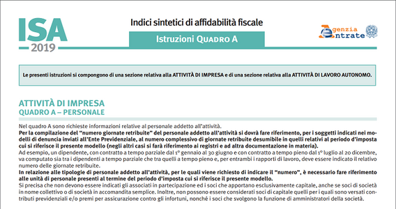 ISA 2019: percentuale di lavoro prestato da indicare nel quadro A