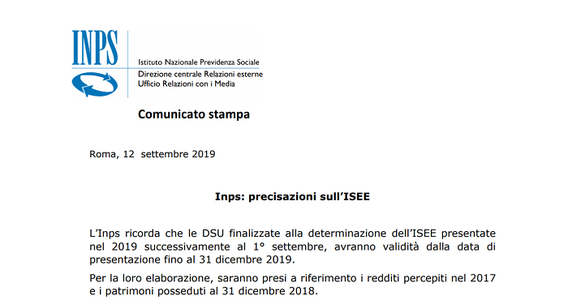 Scadenza ISEE 2019: i chiarimenti INPS su validità e periodo di riferimento