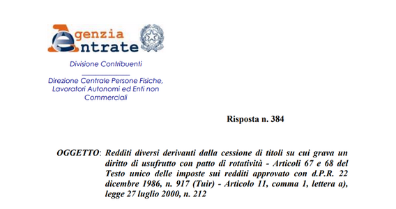 Redditi diversi da cessione titoli: focus su usufrutto e patto di rotatività