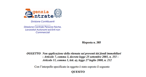 Fondi immobiliari di OICR esteri, regime di non imponibilità sui proventi?