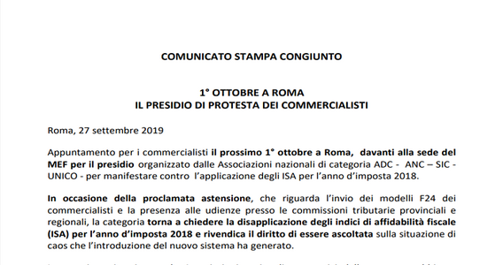 Sciopero commercialisti ed ISA: domani presidio al MEF