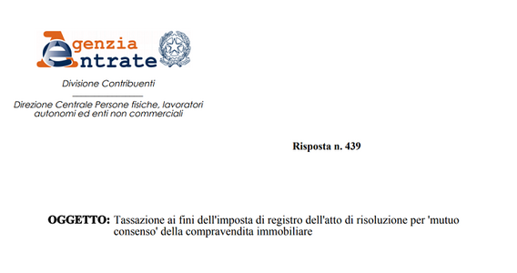 Imposta di registro proporzionale anche per la "risoluzione per mutuo consenso"