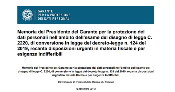 Fattura elettronica, Garante privacy: memorizzazione dati sproporzionata