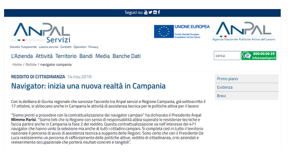 Navigator Campania, nuovo capitolo De Luca-ANPAL: Parisi sblocca i contratti
