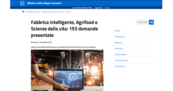Fabbrica intelligente, Agrifood e Scienze della vita: risorse esaurite in un giorno