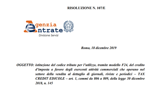 Tax credit edicole 2019, istituito il codice tributo da inserire nel modello F24