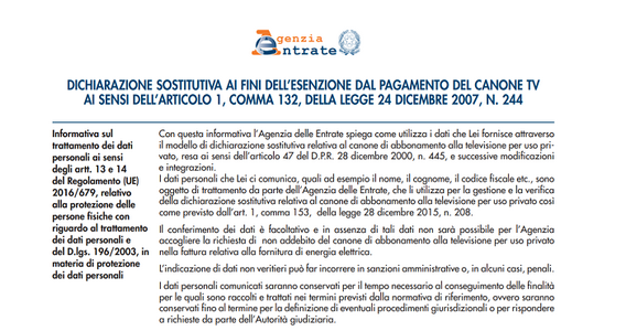 Esenzione canone RAI over 75: modulo 2021