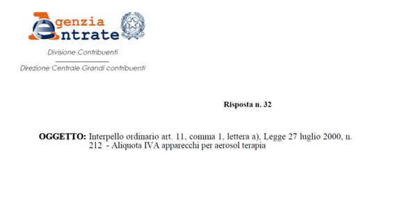 IVA aerosol, si può applicare l'aliquota del 10% per dispositivi medici?