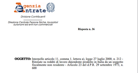 Dirigente non residente: ritenute solo sul lavoro prestato in Italia