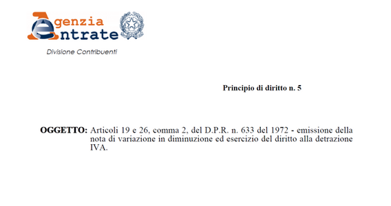 Nota di variazione IVA emessa entro la dichiarazione dell'anno per la detrazione