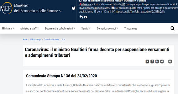 Coronavirus, decreto MEF di sospensione delle scadenze fiscali e prossime misure