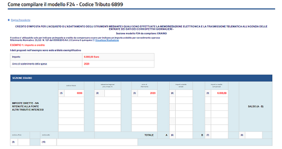 Codice tributo bonus registratore di cassa: 6899 è la cifra da indicare