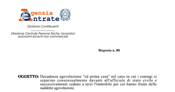 Bonus prima casa e separazione consensuale: decadono i benefici