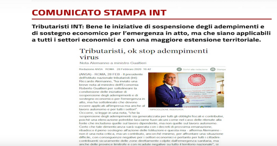 INT: estendere a tutti la sospensione delle scadenze fiscali
