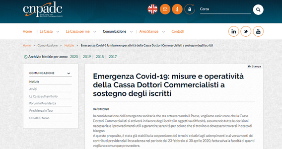 Coronavirus, dalla CNPADC sospensione dei contributi commercialisti fino al 30 aprile