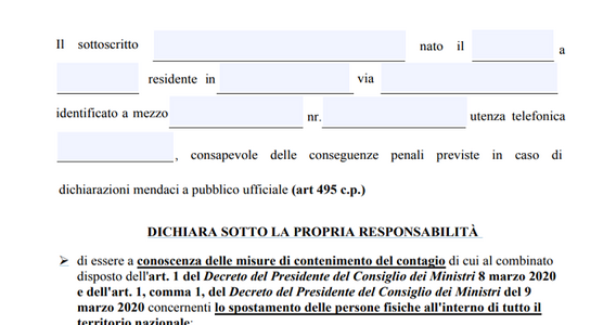 Autocertificazione per zone rosse, arancioni e gialle