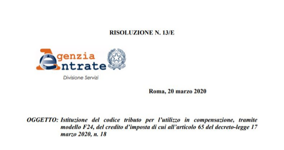 Codice tributo compensazione credito d'imposta 60% su affitti locali C1