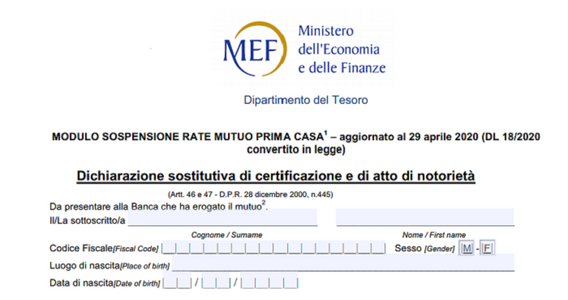 Modulo sospensione mutuo prima casa aggiornato