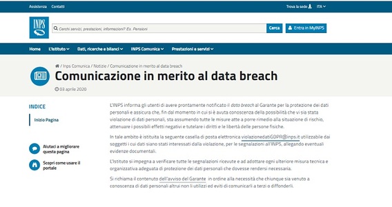 Sito INPS e violazione della privacy: un indirizzo mail per le segnalazioni